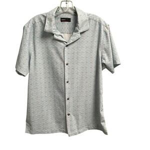 Quieti Performance Button Down Golf Shirt Size Medium Blue Orange Pattern